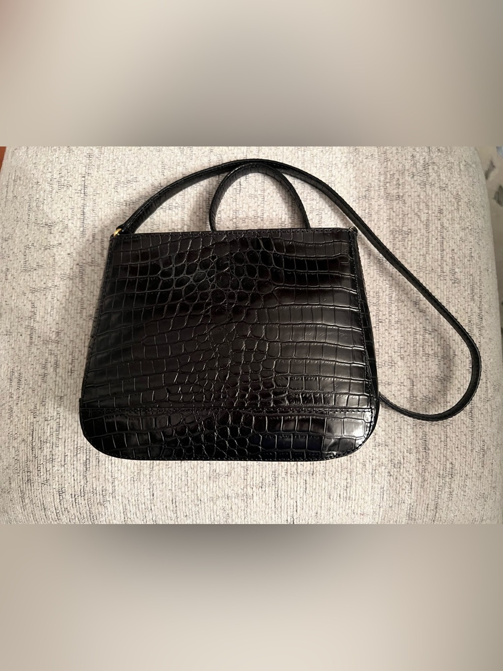 Talbots Black Croc-Embossed Shoulder Bag